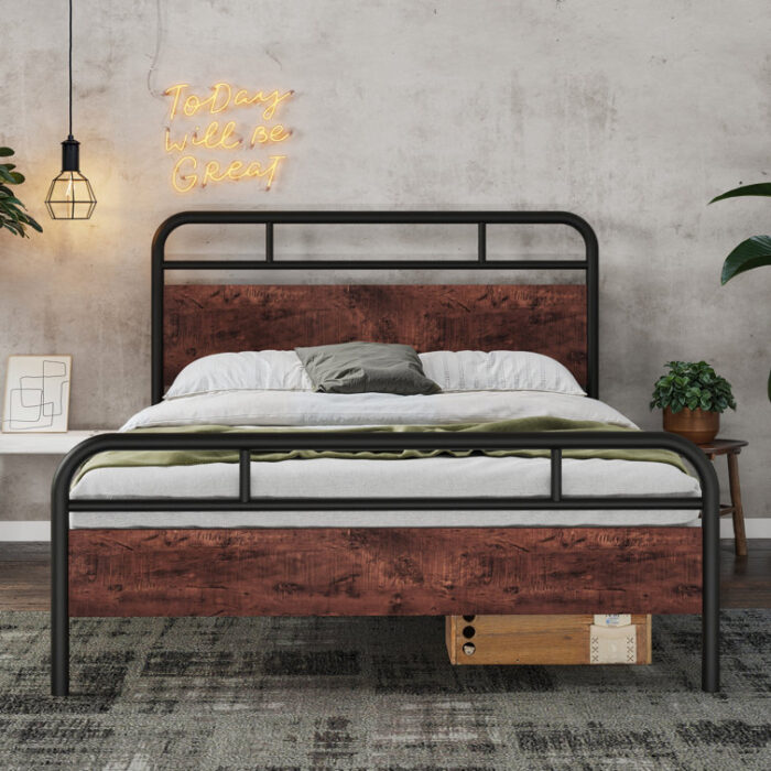 Milligan Solid Wood Bed Frame with Black Slats - Chic Decora