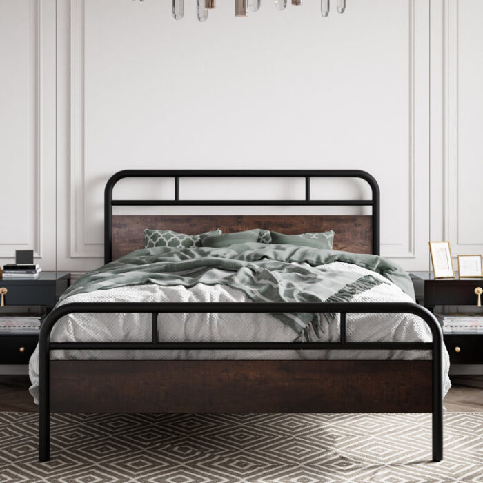 Milligan Solid Wood Bed Frame with Black Slats - Chic Decora