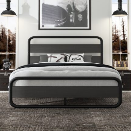 Bethina Vegan Leather Metal Platform Bed - Chic Decora