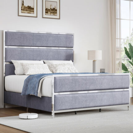 Upholstered Metal Wingback Bed - Chic Decora