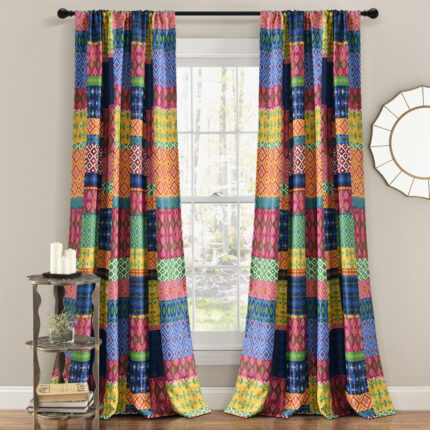 Shangri-La Geometric Semi-Sheer Tab Top Curtain Panels (Set of 2) - Chic Decora