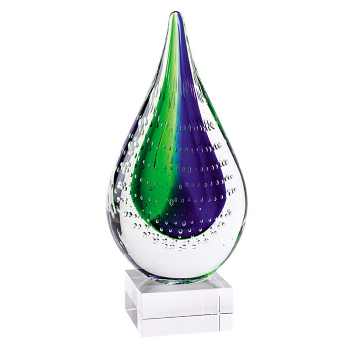 Mitford 11″ Clear Blue and Green Murano Glass Modern Abstract Tabletop Sculpture - Chic Decora