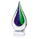 Mitford 11″ Clear Blue and Green Murano Glass Modern Abstract Tabletop Sculpture - Chic Decora