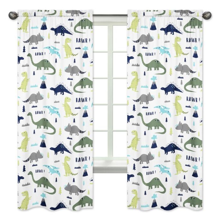 Mod Dinosaur Wildlife Semi-Opaque Rod Pocket Curtain Panels (Set of 2) - Chic Decora