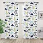 Mod Dinosaur Wildlife Semi-Opaque Rod Pocket Curtain Panels (Set of 2) - Chic Decora