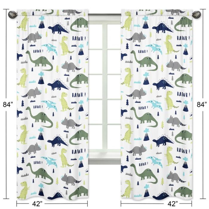 Mod Dinosaur Wildlife Semi-Opaque Rod Pocket Curtain Panels (Set of 2) - Chic Decora