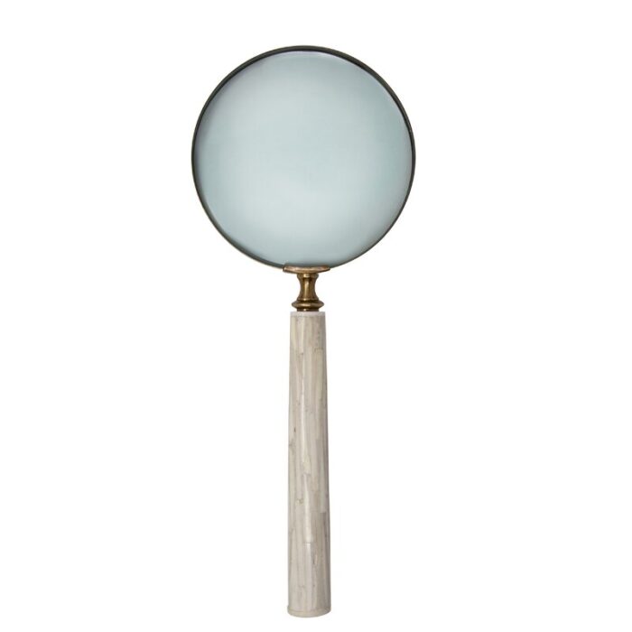 Modern 6″ Ivory Magnifying Glass with Polyresin Handle – 15.0″ x 6.0″ x 1.25″ - Chic Decora