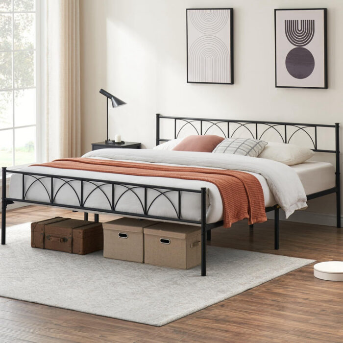 Modern Stylish Iron Bed Frame with Headborad & Footboard, No Box Spring Needed - Chic Decora