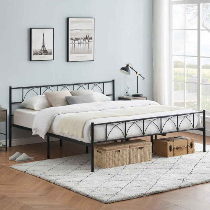 Modern Stylish Iron Bed Frame with Headborad & Footboard, No Box Spring Needed - Chic Decora