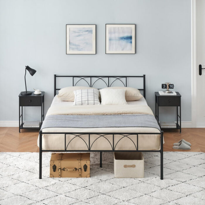 Modern Stylish Iron Bed Frame with Headborad & Footboard, No Box Spring Needed - Chic Decora