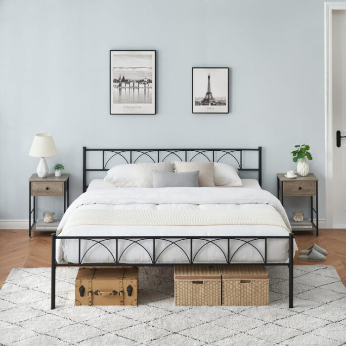 Modern Stylish Iron Bed Frame with Headborad & Footboard, No Box Spring Needed - Chic Decora