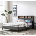 Modern Upholstered Bed Frame with 4 Storage Shelves - Chic Decora