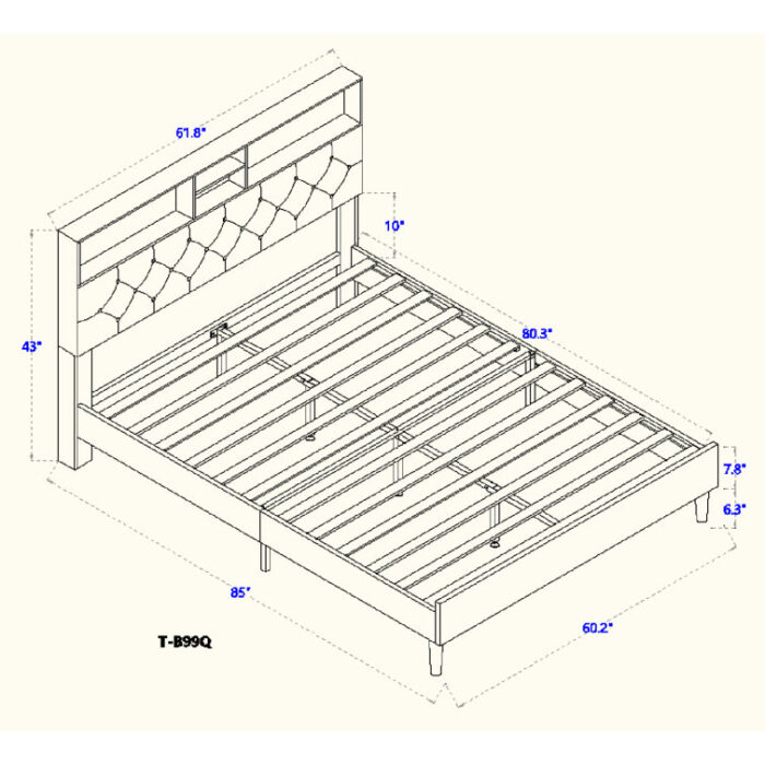 Modern Upholstered Bed Frame with 4 Storage Shelves - Chic Decora