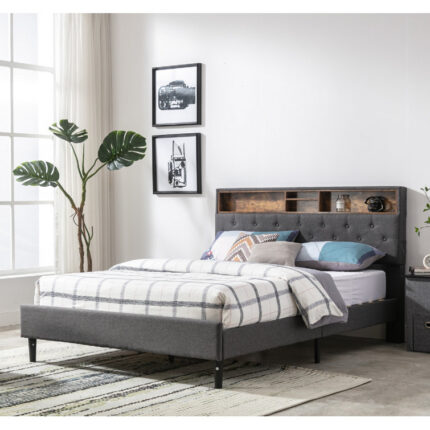 Bertile Upholstered Metal Wingback Storage Bed - Chic Decora