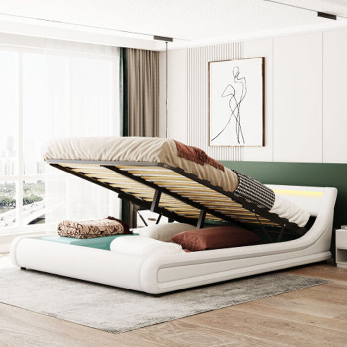 Modern bed frame, platform bed, storage bed with LED Lights - Chic Decora