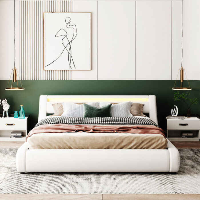 Modern bed frame, platform bed, storage bed with LED Lights - Chic Decora