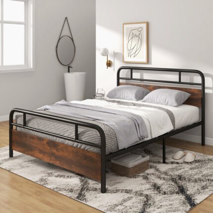 Chestervyn Upholstered Bed, Bed Frame with Slatted, Platform Bed with LED Light - Chic Decora