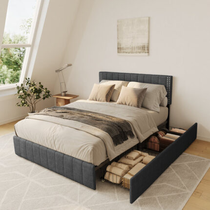 Montijo Upholstered Bed Frame with Storage Drawers - Chic Decora