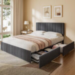 Montijo Upholstered Bed Frame with Storage Drawers - Chic Decora