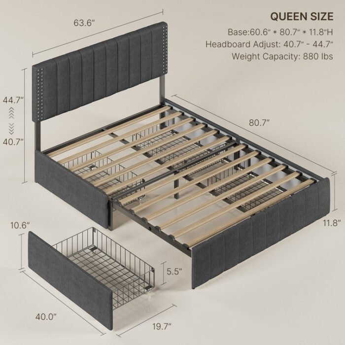 Montijo Upholstered Bed Frame with Storage Drawers - Chic Decora