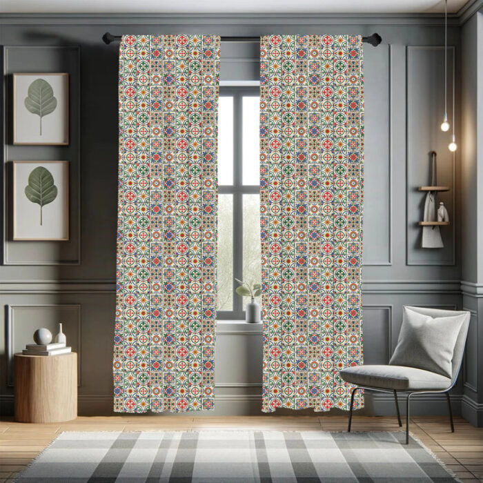 Moroccan Patchwork Semi-Sheer Rod Pocket Curtain Panels (Set of 2) - Chic Decora