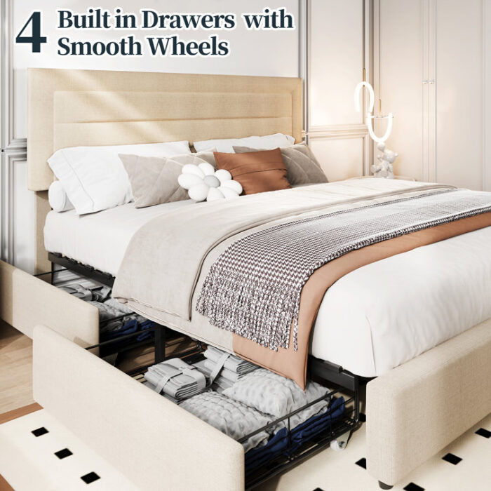 Moshier Upholstered Platform Bed with Drawers - Chic Decora