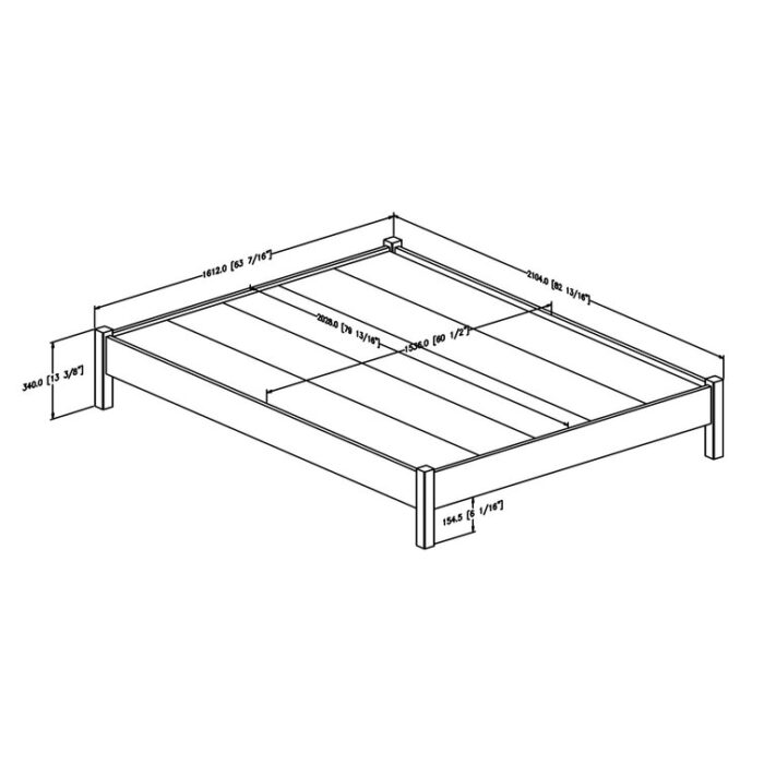 Munich Queen Platform Bed on Legs – Rustic Style Weathered Oak - Chic Decora