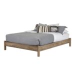 Munich Queen Platform Bed on Legs – Rustic Style Weathered Oak - Chic Decora