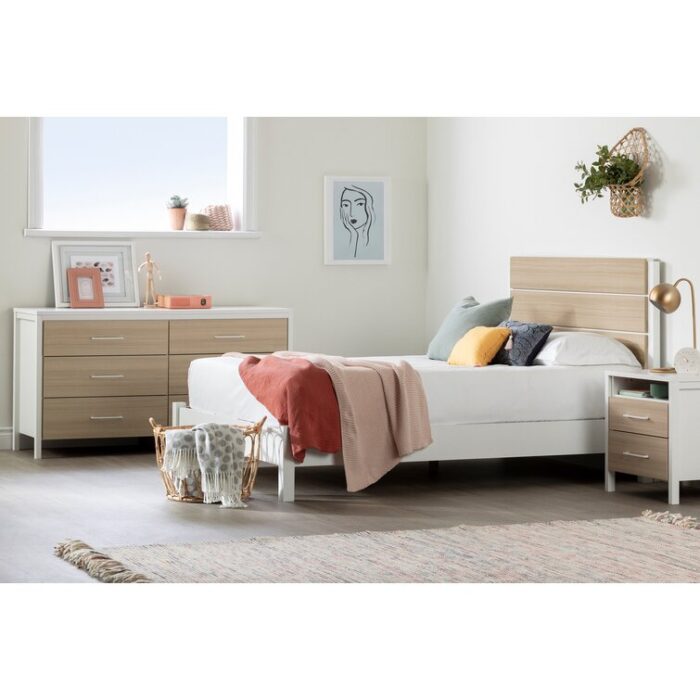 Munich Queen Platform Bed on Legs – Rustic Style Weathered Oak - Chic Decora