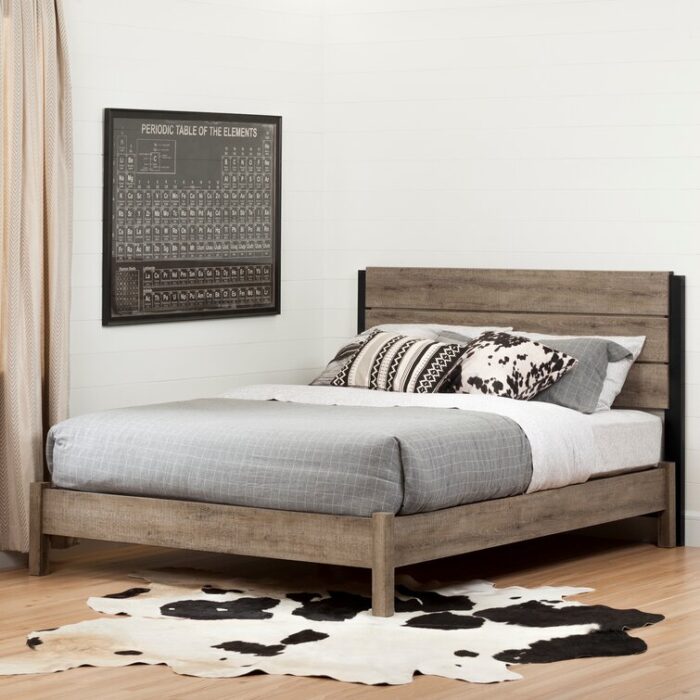 Munich Queen Platform Bed on Legs – Rustic Style Weathered Oak - Chic Decora