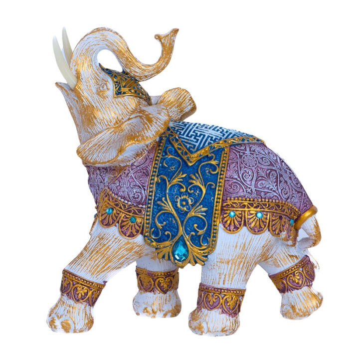 Naco Polyresin Elephant Figurine With Golden Highlights – Beige Decor - Chic Decora