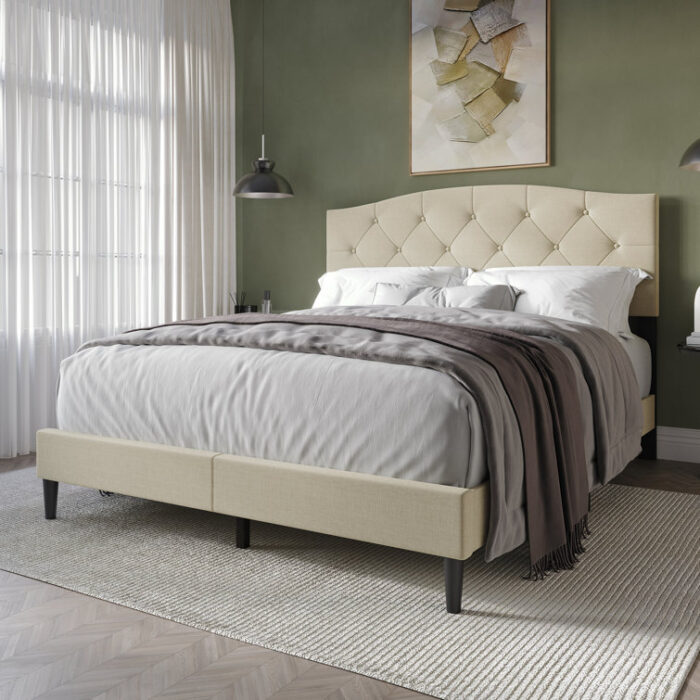 Nahiem Upholstered Platform Bed - Chic Decora