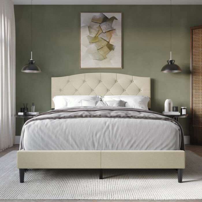 Nahiem Upholstered Platform Bed - Chic Decora