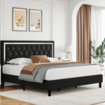 Nahili Low-Profile Velvet Upholstered Platform Bed, Wood Bed Frame With Adjustable Headboard - Chic Decora