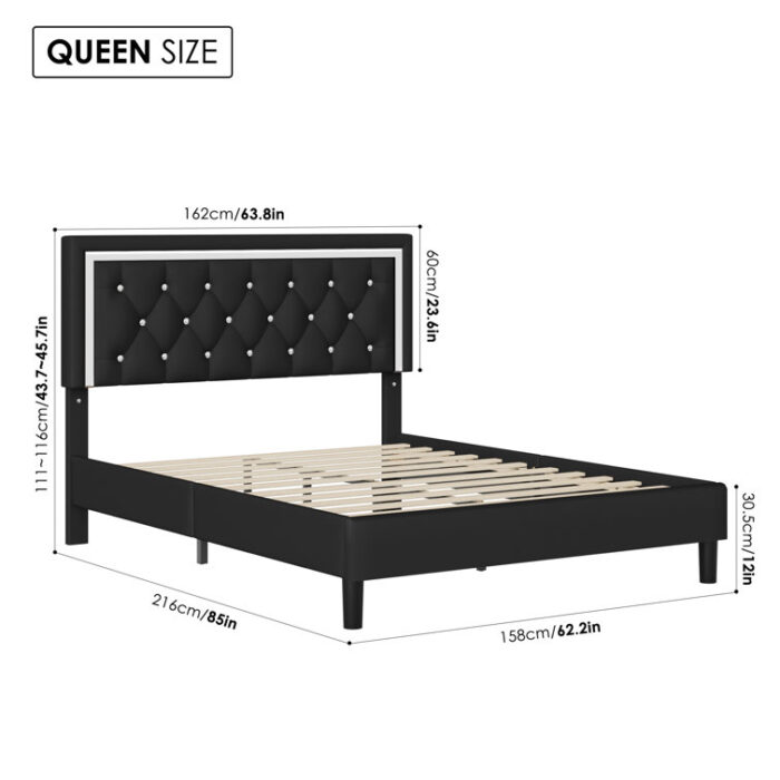 Nahili Low-Profile Velvet Upholstered Platform Bed, Wood Bed Frame With Adjustable Headboard - Chic Decora