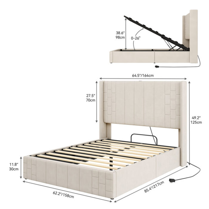 Nahit Lift Up Storage Platform Bed with USB Port - Chic Decora