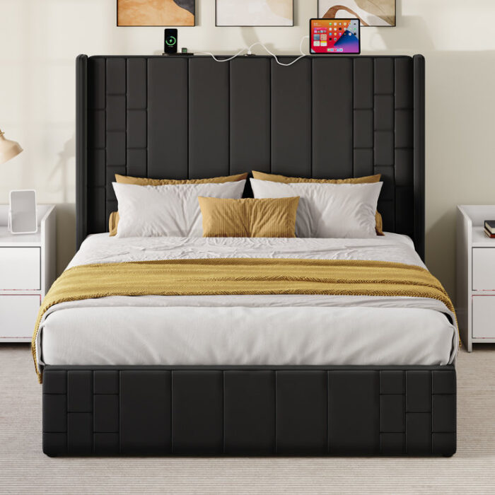 Nahit Lift Up Storage Platform Bed with USB Port - Chic Decora