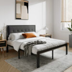 Naiomy Vegan Leather Metal Panel Bed - Chic Decora