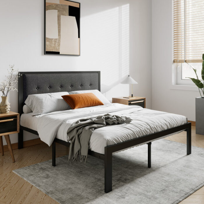 Naiomy Vegan Leather Metal Panel Bed - Chic Decora