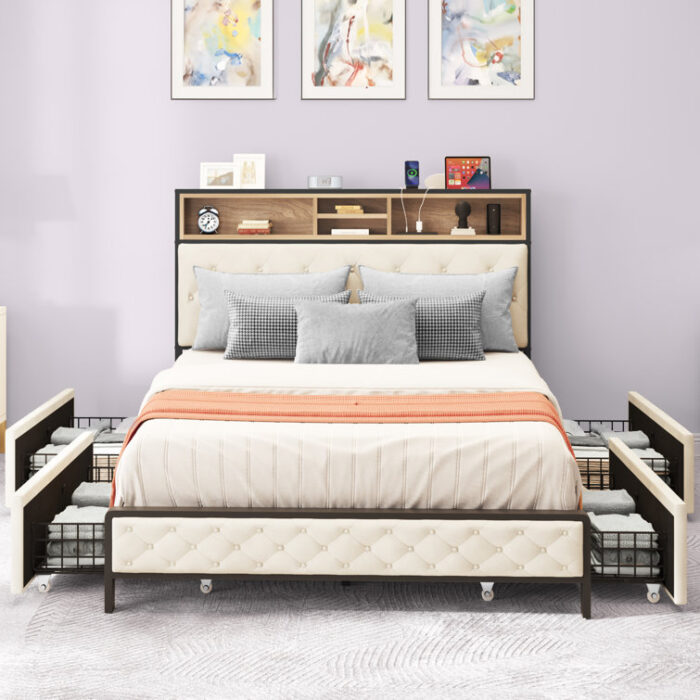 Naumann Upholstered Storage Bed With 4 Drawers - Chic Decora