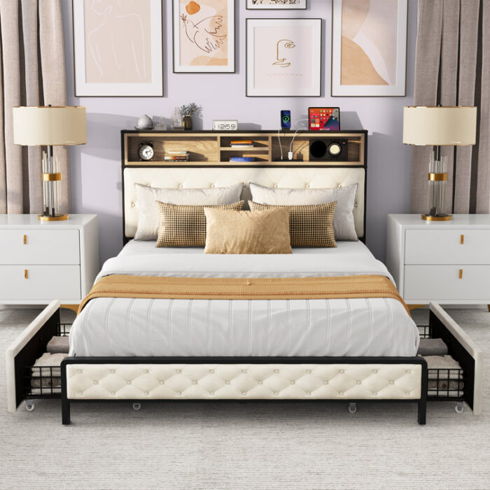 Naumann Upholstered Storage Bed With 4 Drawers - Chic Decora