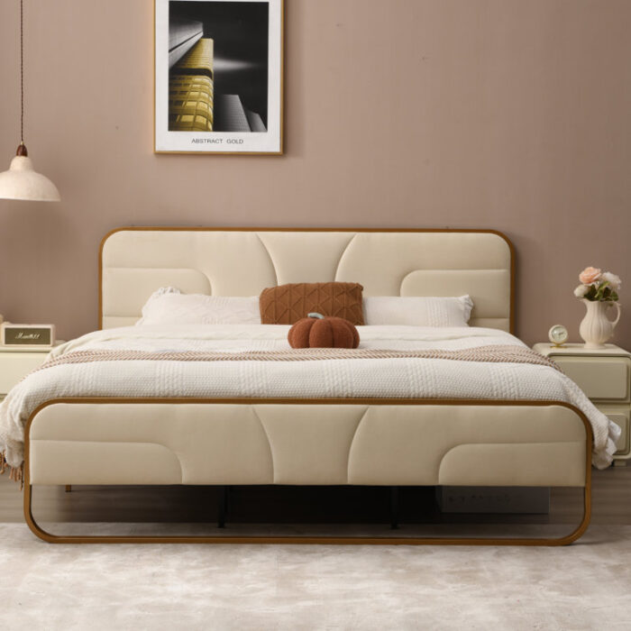 Nelsie Upholstered Platform Bed with Velvet Tufted Headboard - Chic Decora