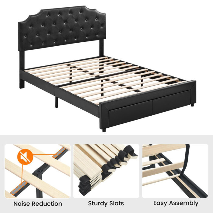 Nessrine Upholstered Slat Storage Bed - Chic Decora