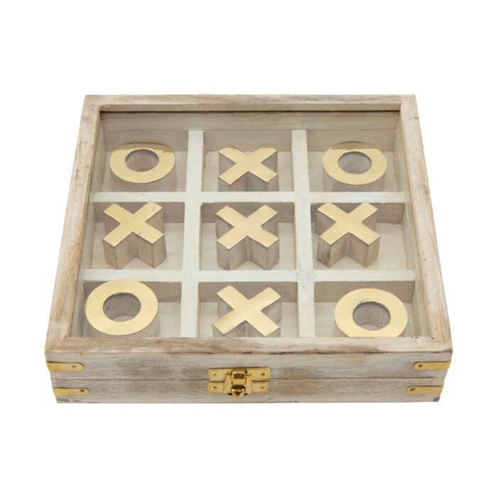 Neutral 8″ x 8″ Wooden Tic-Tac-Toe Board Contemporary Decorative Table Game – 8″ x 8″ x 1.75″ - Chic Decora