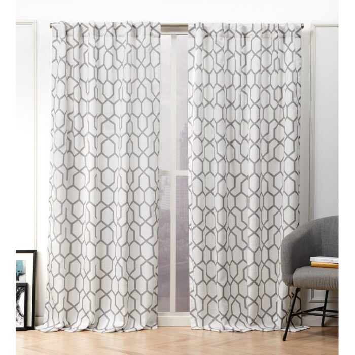 Nicole Miller Hexa Geometric Print Hidden Tab/Rod Pocket Top Light Filtering Curtain Panel Pair (Set of 2) - Chic Decora