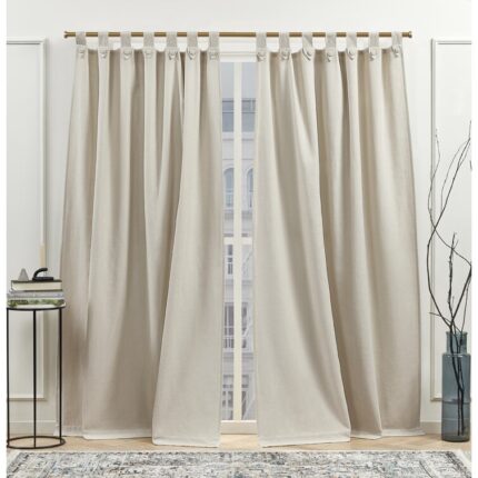 Olympia Geometric Semi-Sheer Tab Top Curtains/Drapes (Set of 2) - Chic Decora