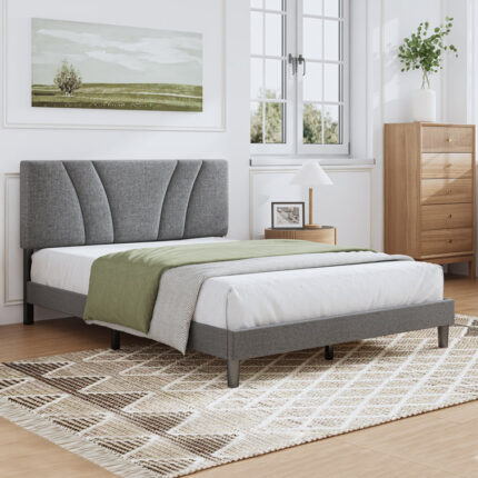 Nihal Upholstered Platform Bed with Adjustable Headboard - Chic Decora