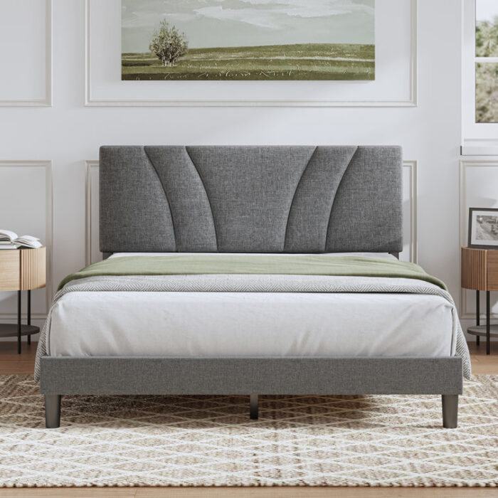 Nihal Upholstered Platform Bed with Adjustable Headboard - Chic Decora