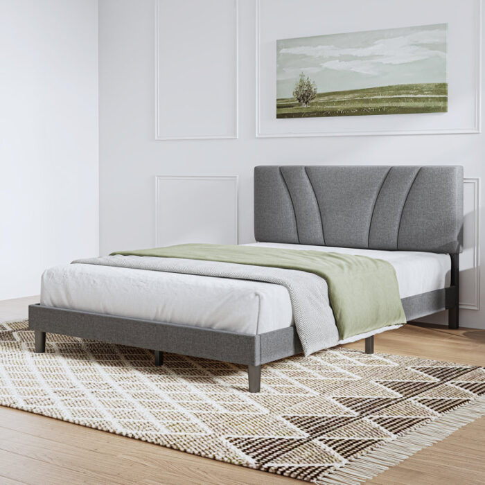 Nihal Upholstered Platform Bed with Adjustable Headboard - Chic Decora