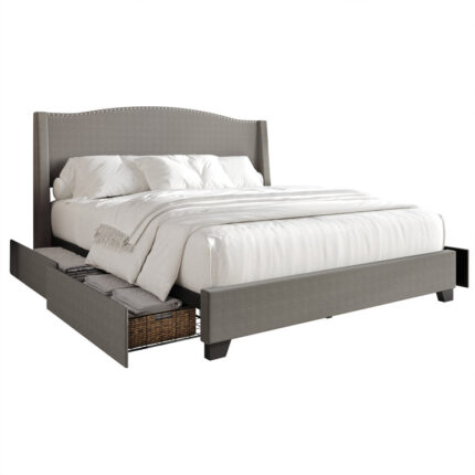 Nikrae Upholstered Wingback Storage Bed - Chic Decora